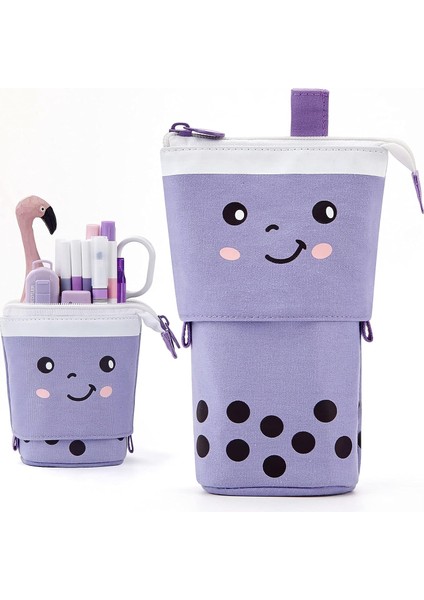 Ayakta Kalem Kutusu Sevimli Teleskopik Kalem Tutucu Kawaii Kırtasiye Kese Makyaj Kozmetik Çantası Okul Öğrencileri Için Ofis Kadın Gençler Kız Erkek (Mor (Yurt Dışından)