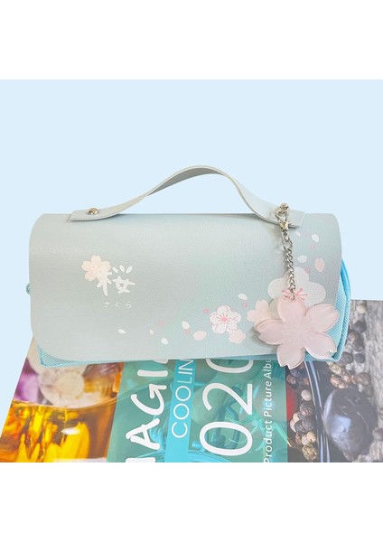 Kawaii Kiraz Çiçeği Kalem Çantası Pembe Tatlı Kalem Kutusu Büyük Kapasiteli Kırtasiye Kılıfı Okul Malzemeleri Makyaj Çantası (Mavi) (Yurt Dışından) fırsatları