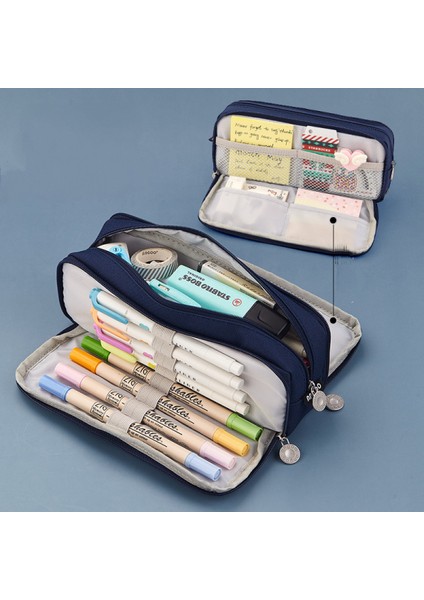 Büyük Kalem Kutusu Büyük Kapasiteli Kalem Çantası Büyük Depolama Kılıfı 3 Bölmeli Masa Düzenleyici Işaretleyici Kalem Kutusu Basit Kırtasiye Çantası Kalem Çantası (Yurt Dışından)