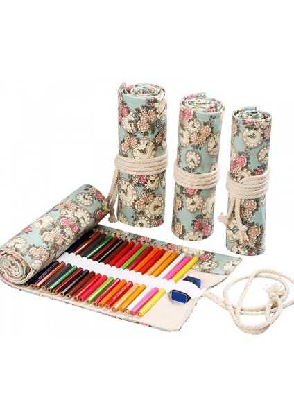 El Yapımı Tuval Kalem Perdesi 72 Delikli Büyük Kapasiteli Kalem Kutusu Erkek ve Kız Için Renkli Kurşun Kroki Kırtasiye Kutusu (Yurt Dışından)