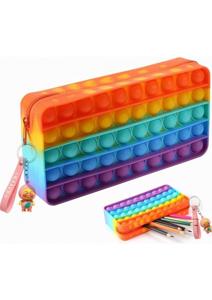 Kırtasiye Kalem Kutusu Taşıması Kolay Büyük Kapasiteli Yaratıcı Silikon Pop Kabarcık Fidget Oyun ve Kalem Makyaj Kalemi Depolama Kese, Renkli (Yurt Dışından)