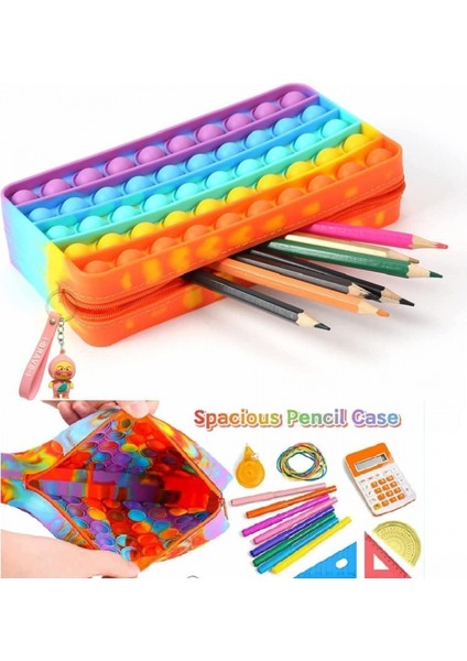 Kırtasiye Kalem Kutusu Taşıması Kolay Büyük Kapasiteli Yaratıcı Silikon Pop Kabarcık Fidget Oyun ve Kalem Makyaj Kalemi Depolama Kese, Renkli (Yurt Dışından) modelleri