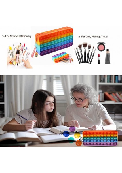 Kırtasiye Kalem Kutusu Taşıması Kolay Büyük Kapasiteli Yaratıcı Silikon Pop Kabarcık Fidget Oyun ve Kalem Makyaj Kalemi Depolama Kese, Renkli (Yurt Dışından) fırsatları