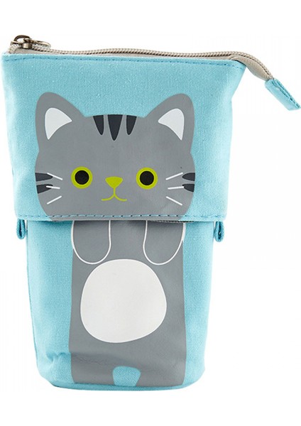 Standı Kalem Tutucu, Teleskopik Karikatür Sevimli Kedi Kalem Kutusu Kozmetik Dayanıklı Tuval Kırtasiye Makyaj Çantası Erkek Kız Öğrenciler ve Ofis Malzemeleri (Yurt Dışından)