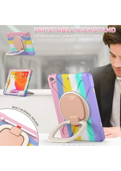 Wekity iPad 9/8/7 Gen Kılıfı (Ipad 10,2 Inç Sağlam Kılıf 2021/2020/2019) Ekran Koruyucu, Döner Stand/kalem Tutucu/omuz Askısıyla (Yurt Dışından)