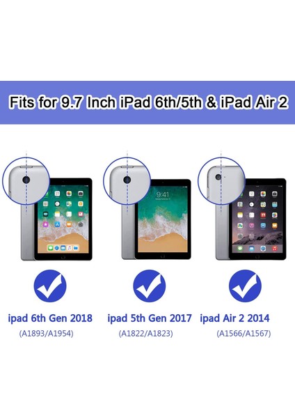 6. Nesil/ipad 5. Nesil iPad Kılıfı (9,7 Inç, 2018/2017 Modeli), iPad Air 2 Kılıfı, iPad 9,7 Inç Için Yerleşik Destek Standlı Hibrit Darbeye Dayanıklı Sağlam Koruyucu Kapak, Siyah+Mavi (Yurt Dışından)