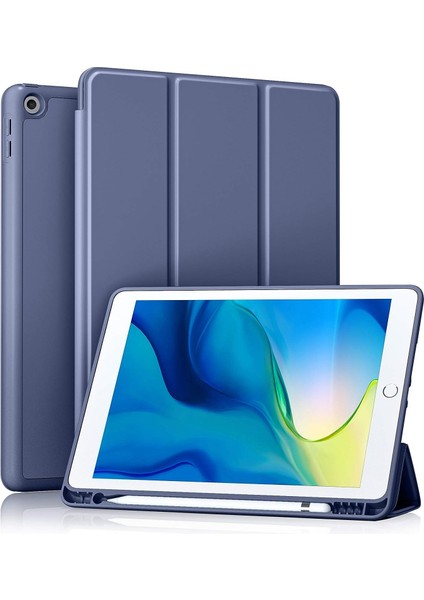 iPad 10.2 Inç 2021/2020 iPad 9./8. Nesil ve 2019 iPad 7. Nesil ile Uyumlu Kılıf Kalem Tutuculu, Yumuşak Tpu Sırtlı Koruyucu Kılıf, Otomatik Uyku/uyandırma Kapağı, Mavi Gri (Yurt Dışından)