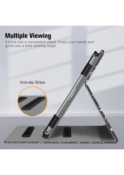 iPad 10.2 7. Nesil 2019 Için Wekity Kapak - [köşe Koruması] Cepli ve Kalem Tutuculu Çok Açılı Görüntüleme Standı Kapağı (Yurt Dışından)