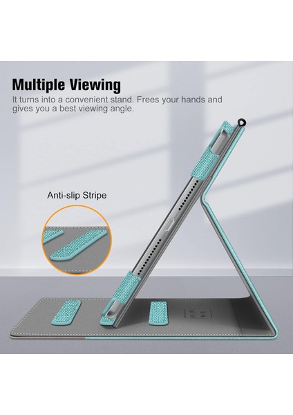 iPad 9. / 8. / 7. Nesil (2021/2020/2019) 10,2 Inç - [köşe Koruması] Cep ve Kalem Tutuculu Çok Açılı Görüntüleme Standı Kapağı, Otomatik Uyku Uyandırma, Turkuaz (Yurt Dışından)