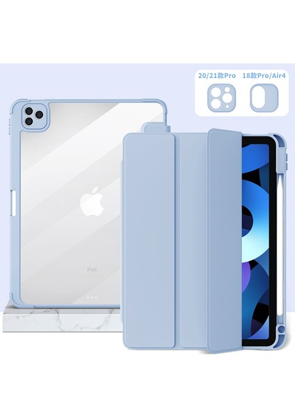 IPad Pro(11 Inç)/ıpad Air4(10.9 Inç) ile Uyumlu Kılıf, Yumuşak Tpu Kapaklı Üç Katlı Stand ve Kalem Tutucu, Otomatik Uyandırma/uyku, Açık Mavi (Yurt Dışından)