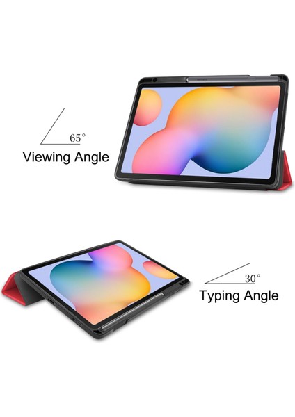 Samsung Galaxy Tab S6/tab S6 Tablet Kılıfı Için 10,4", Premium Deri Ince ve Hafif, Otomatik Uyku/uyandırma Sert Üç Katlı Stand Kılıfı (P610/P615) Kırmızı (Yurt Dışından)