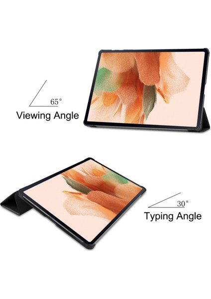 Samsung Galaxy Tab S7 Fe 12,4" 2021 / Galaxy Tab S7+ 12,4" 2021T730/T736, Esnek Tpu Arka Kapak Otomatik Uyku/uyandırma Özellikli Hafif Üç Katlı Stand, Siyah (Yurt Dışından)