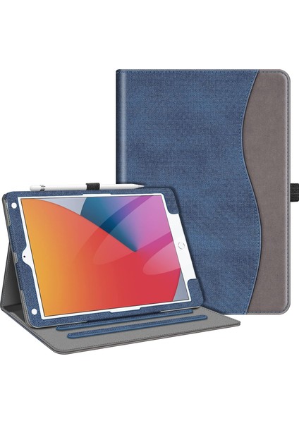iPad 9. / 8. / 7. Nesil (2021/2020/2019) 10,2 Inç - [köşe Koruması] Cep ve Kalem Tutuculu Çok Açılı Görüntüleme Standı Kapağı, Otomatik Uyku Uyandırma, Denim Indigo (Yurt Dışından)