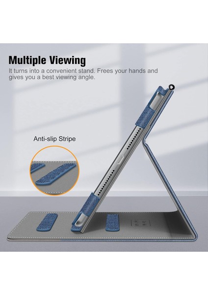 iPad 9. / 8. / 7. Nesil (2021/2020/2019) 10,2 Inç - [köşe Koruması] Cep ve Kalem Tutuculu Çok Açılı Görüntüleme Standı Kapağı, Otomatik Uyku Uyandırma, Denim Indigo (Yurt Dışından)