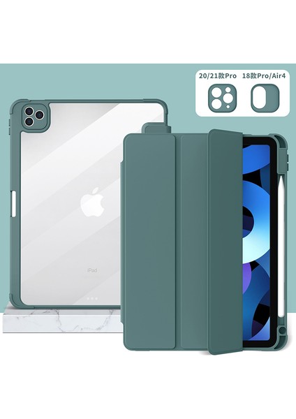 IPad Air1/2 (9,7 Inç) ile Uyumlu Kılıf, Yumuşak Tpu Kapaklı Üç Katlı Stand ve Kalem Tutucu, Otomatik Uyandırma/uyku, Koyu Yeşil (Yurt Dışından)