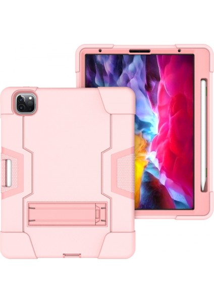 iPad Pro 11 2020 Için, Hibrit Ağır Hizmet Üç Katmanlı Tam Gövde Darbeye Dayanıklı Sağlam Kılıf, iPad Pro 11 2020 Için Standlı 11 Inç (Gül Altın) (Yurt Dışından)