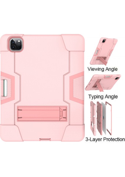 iPad Pro 11 2020 Için, Hibrit Ağır Hizmet Üç Katmanlı Tam Gövde Darbeye Dayanıklı Sağlam Kılıf, iPad Pro 11 2020 Için Standlı 11 Inç (Gül Altın) (Yurt Dışından)