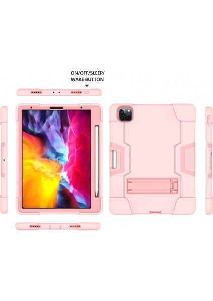 iPad Pro 11 2020 Için, Hibrit Ağır Hizmet Üç Katmanlı Tam Gövde Darbeye Dayanıklı Sağlam Kılıf, iPad Pro 11 2020 Için Standlı 11 Inç (Gül Altın) (Yurt Dışından)
