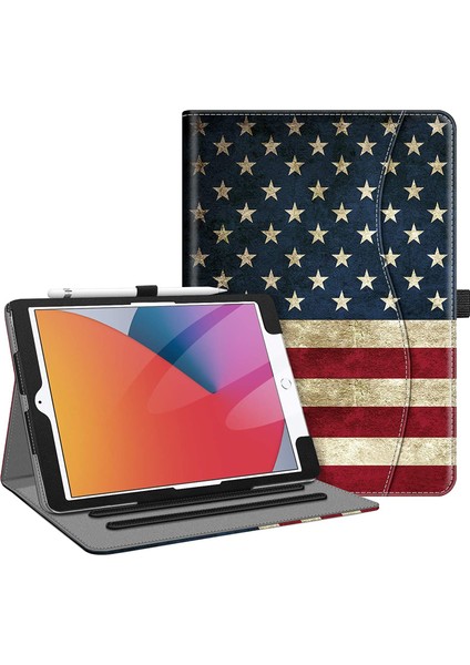 iPad 10.2 7. Nesil 2019 Için Wekity Kapak - [köşe Koruması] Cepli ve Kalem Tutuculu Çok Açılı Görüntüleme Standı Kapağı (Yurt Dışından)