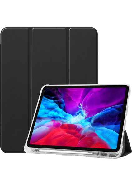 Ipad Pro 12.9 Için Koruyucu Deri Yumuşak Kabuk Her Şey Dahil Şeffaf Kalem Tepsisi 2020 Pro 12,9 Inç Kılıf (Siyah) (Yurt Dışından)