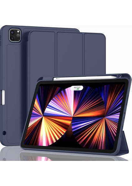 Yeni iPad Pro 11 Inç Kılıf 2021(3. NESIL)/2020(2. Nesil), Kalem Tutuculu, Akıllı iPad Kılıfı [touch Id ve Otomatik Uyandırma/uyku Desteği], Otomatik 2. Nesil Kalem Şarjı (Koyu Mavi) (Yurt Dışından)