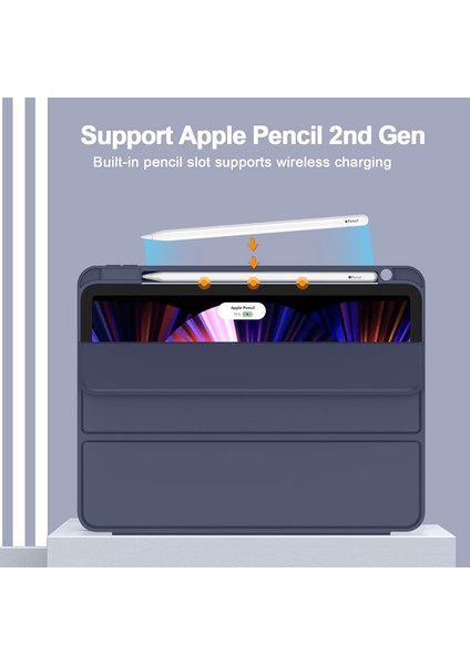 Yeni iPad Pro 11 Inç Kılıf 2021(3. NESIL)/2020(2. Nesil), Kalem Tutuculu, Akıllı iPad Kılıfı [touch Id ve Otomatik Uyandırma/uyku Desteği], Otomatik 2. Nesil Kalem Şarjı (Koyu Mavi) (Yurt Dışından) fiyatları