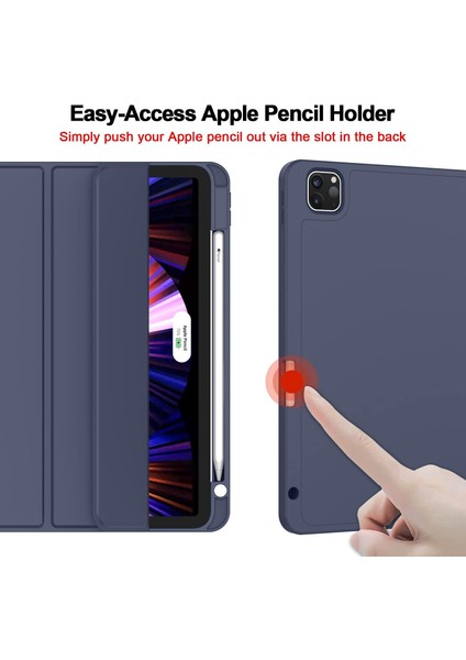 Yeni iPad Pro 11 Inç Kılıf 2021(3. NESIL)/2020(2. Nesil), Kalem Tutuculu, Akıllı iPad Kılıfı [touch Id ve Otomatik Uyandırma/uyku Desteği], Otomatik 2. Nesil Kalem Şarjı (Koyu Mavi) (Yurt Dışından) modelleri