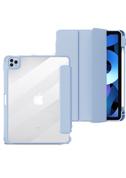 IPad Air5 (10,9 Inç) ile Uyumlu Kılıf, Yumuşak Tpu Kapaklı Üç Katlı Stand ve Kalem Tutucu, Otomatik Uyandırma/uyku, Açık Mavi (Yurt Dışından)