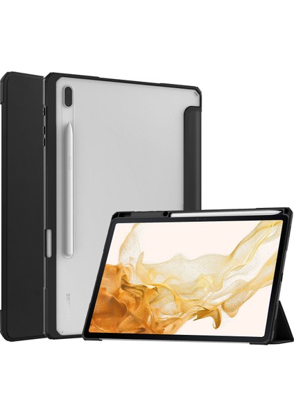 Samsung Galaxy Tab S8+ 12.4 2022 (SM-X800/X806) / Tab S7 Fe 12.4 Inç 2021 / Tab S7 Plus 12.4 2020, S Kalem Standı Ile, Otomatik Uyandırma Özellikli Şeffaf Tablet Arkası, Siyah (Yurt Dışından)