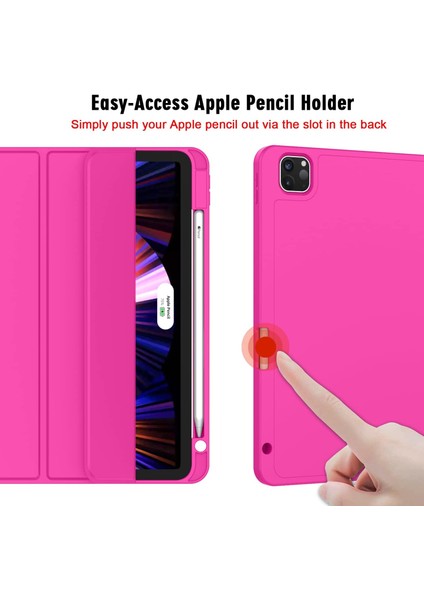 Yeni iPad Pro 11 Inç Kılıf 2021(3. NESIL)/2020(2. Nesil) Kalem Tutuculu, Akıllı iPad Kılıfı [touch Id ve Otomatik Uyandırma/uyku Desteği], Otomatik 2. Nesil Kalem Şarjı (Gül Kırmızısı) (Yurt Dışından) fiyatları