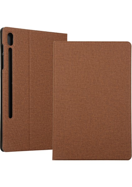 Samsung Galaxy Tab S7 PLUST970 Düz Deri Kılıf SM-T975 Yumuşak Kabuk Tpu Kapak Kahverengi (Kumaş Dokusu) (Yurt Dışından)