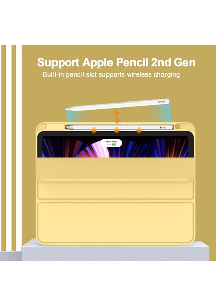 Yeni iPad Pro 11 Inç Kılıf 2021(3. NESIL)/2020(2. Nesil), Kalem Tutuculu, Otomatik 2. Nesil Kalem Şarjlı Akıllı iPad Kılıfı [touch Id ve Otomatik Uyandırma/uyku Desteği] (Sarı) (Yurt Dışından)