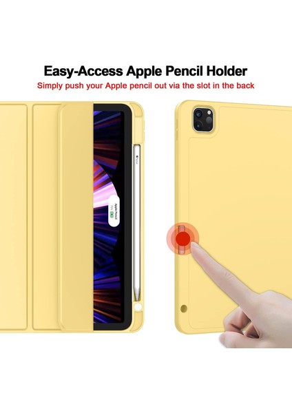 Yeni iPad Pro 11 Inç Kılıf 2021(3. NESIL)/2020(2. Nesil), Kalem Tutuculu, Otomatik 2. Nesil Kalem Şarjlı Akıllı iPad Kılıfı [touch Id ve Otomatik Uyandırma/uyku Desteği] (Sarı) (Yurt Dışından)