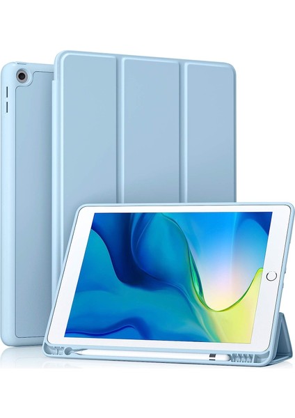 iPad 10.2 Inç 2021/2020 iPad 9./8. Nesil ve 2019 iPad 7. Nesil ile Uyumlu Kılıf, Kalem Tutuculu, Yumuşak Tpu Sırtlı Koruyucu Kılıf, Otomatik Uyku/uyandırma Kapağı, Gök Mavisi (Yurt Dışından)