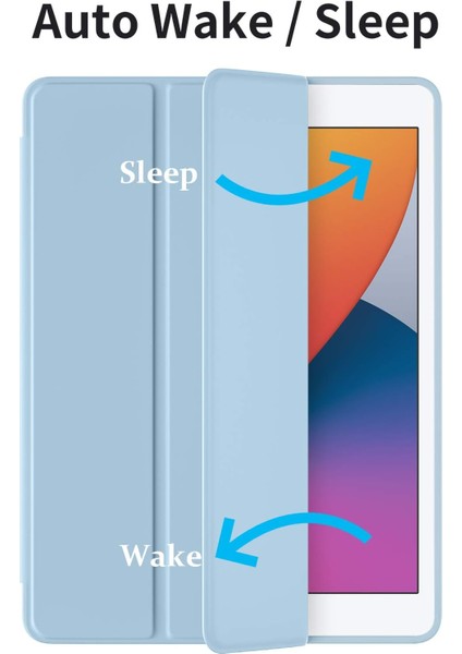 iPad 10.2 Inç 2021/2020 iPad 9./8. Nesil ve 2019 iPad 7. Nesil ile Uyumlu Kılıf, Kalem Tutuculu, Yumuşak Tpu Sırtlı Koruyucu Kılıf, Otomatik Uyku/uyandırma Kapağı, Gök Mavisi (Yurt Dışından)