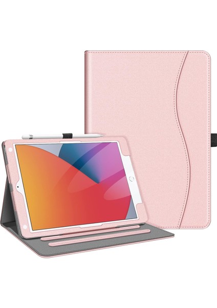 iPad 9. / 8. / 7. Nesil (2021/2020/2019) 10,2 Inç - [köşe Koruması] Cep ve Kalem Tutuculu Çok Açılı Görüntüleme Standı Kapağı, Otomatik Uyku Uyandırma, Pembe Altın (Yurt Dışından)