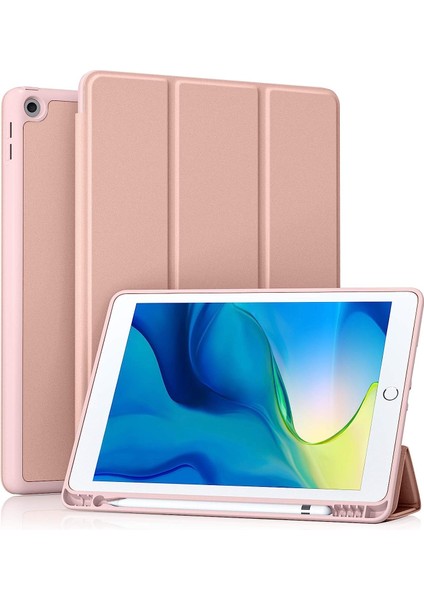 iPad 10.2 Inç 2021/2020 iPad 9./8. Nesil ve 2019 iPad 7. Nesil ile Uyumlu Kılıf, Kalem Tutuculu, Yumuşak Tpu Sırtlı Koruyucu Kılıf, Otomatik Uyku/uyandırma Kapağı, Gül Pembesi (Yurt Dışından)