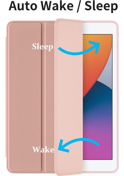 iPad 10.2 Inç 2021/2020 iPad 9./8. Nesil ve 2019 iPad 7. Nesil ile Uyumlu Kılıf, Kalem Tutuculu, Yumuşak Tpu Sırtlı Koruyucu Kılıf, Otomatik Uyku/uyandırma Kapağı, Gül Pembesi (Yurt Dışından)
