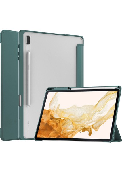 Samsung Galaxy Tab S8 + 12.4 2022 (SM-X800/X806) / Tab S7 Fe 12.4 Inç 2021 / Tab S7 Plus 12.4 2020, S Kalem Standı Ile, Otomatik Uyandırma Özellikli Şeffaf Tablet Arkası, Koyu Yeşil (Yurt Dışından)