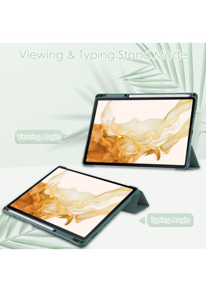 Samsung Galaxy Tab S8 + 12.4 2022 (SM-X800/X806) / Tab S7 Fe 12.4 Inç 2021 / Tab S7 Plus 12.4 2020, S Kalem Standı Ile, Otomatik Uyandırma Özellikli Şeffaf Tablet Arkası, Koyu Yeşil (Yurt Dışından)