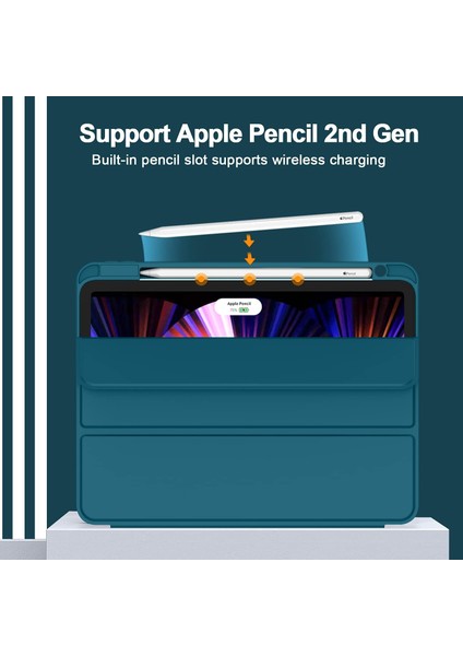 Yeni iPad Pro 11 Inç Kılıf 2021(3. NESIL)/2020(2. Nesil), Kalem Tutuculu, Akıllı iPad Kılıfı [touch Id ve Otomatik Uyandırma/uyku Desteği], Otomatik 2. Nesil Kalem Şarjı (Turuncu) (Yurt Dışından)