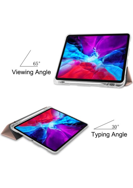 iPad Pro 12.9 Için Koruyucu Deri Yumuşak Kabuk Her Şey Dahil Şeffaf Kalem Tepsisi 2020 Pro 12,9 Inç Kılıf (Gül Altın) (Yurt Dışından)