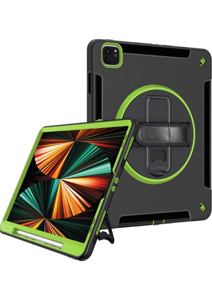 iPad Pro 12.9 Kılıfı 2021/2020: Askeri Sınıf Ağır Hizmet Darbeye Dayanıklı Kılıf, Kalem Tutucu - Döner Stand - El/omuz Askısı (Yurt Dışından)
