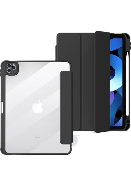 IPad Pro (9,7 Inç) ile Uyumlu Kılıf, Yumuşak Tpu Kapaklı Üç Katlı Stand ve Kalem Tutucu, Otomatik Uyandırma/uyku, Siyah (Yurt Dışından)