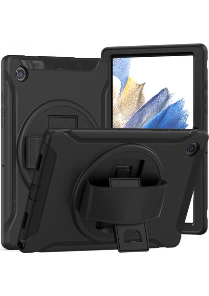 Samsung Tab A8 10,5 Inç Koruyucu Kapak X200/X205 Üç Geçirmez Tablet Her Şey Dahil Döner Koruyucu Kapak Siyah (Yurt Dışından)