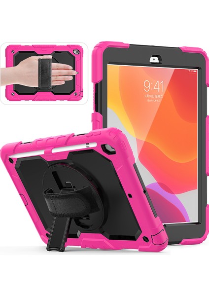 iPad 9./8./7. Nesil Kılıf, iPad 10.2 Inç 2021/2020/2019 Için Kılıf, Ekran Koruyucu Kalem Tutucu Çubuğu El/omuz Askılı.koruyucu Tablet Kılıfı - Siyah+Gül Kırmızı (Yurt Dışından)