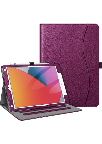 iPad 9. / 8. / 7. Nesil (2021/2020/2019) 10,2 Inç - [köşe Koruması] Cepli ve Kalem Tutuculu Çok Açılı Görüntüleme Standı Kapağı, Otomatik Uyandırma Uykusu, Mor (Yurt Dışından)