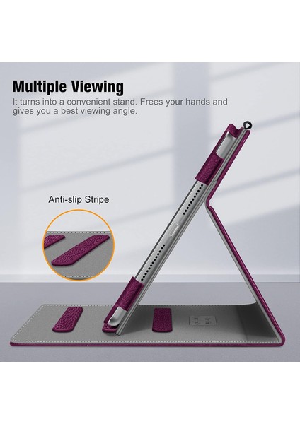 iPad 9. / 8. / 7. Nesil (2021/2020/2019) 10,2 Inç - [köşe Koruması] Cepli ve Kalem Tutuculu Çok Açılı Görüntüleme Standı Kapağı, Otomatik Uyandırma Uykusu, Mor (Yurt Dışından)