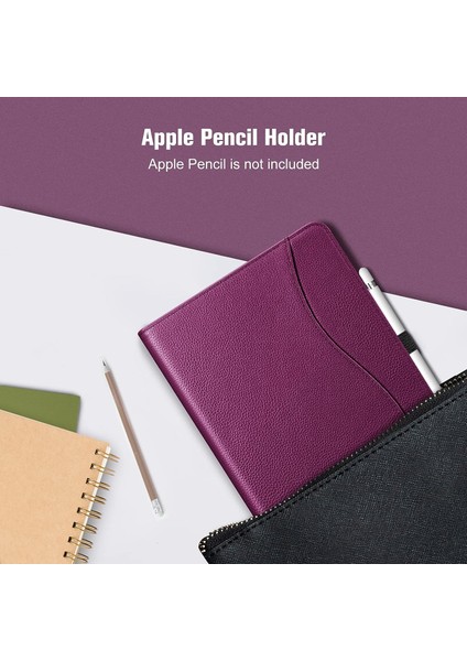 iPad 9. / 8. / 7. Nesil (2021/2020/2019) 10,2 Inç - [köşe Koruması] Cepli ve Kalem Tutuculu Çok Açılı Görüntüleme Standı Kapağı, Otomatik Uyandırma Uykusu, Mor (Yurt Dışından)