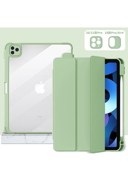 IPad Pro(11 Inç)/ıpad Air4(10.9 Inç) ile Uyumlu Kılıf, Yumuşak Tpu Kapaklı Üç Katlı Stand ve Kalem Tutucu, Otomatik Uyandırma/uyku, Yeşil (Yurt Dışından)